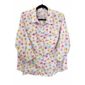 CJ Banks Womens Plus 1X Watercolor Floral Snap Front Shirt Boho Grandma Chic